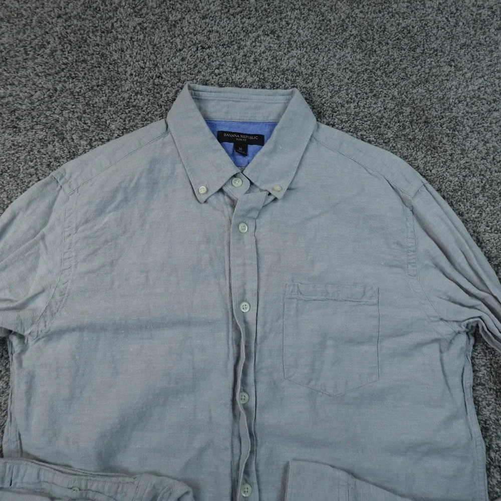 Banana Republic Shirt Mens M Blue Linen Chambray Slim Fit Button Up Long Sleeve